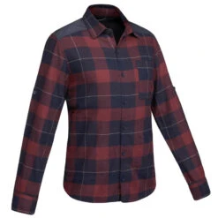 Chemise De Trek Voyage - TRAVEL100 WARM Bordeaux Homme