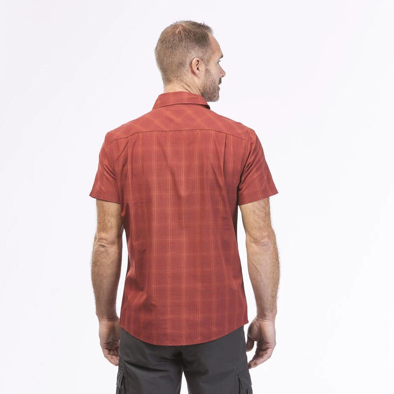 Chemise De Trekking Voyage TRAVEL 100 Carreaux Manches Courtes Rouge Homme – Image 3