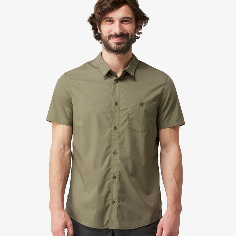 CHEMISE DE TREKKING VOYAGE TRAVEL 100 MANCHES COURTES BRUN HOMME – Image 3