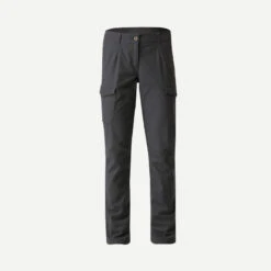 PANTALON CARGO EN COTON DE TREKKING & VOYAGE - TRAVEL 100 - GRIS- FEMME